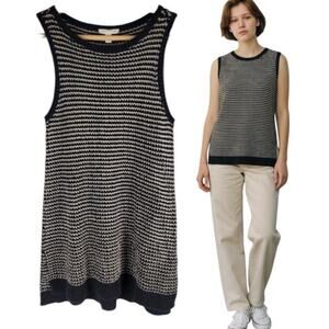 Eileen Fisher Fine Mesh Organic Cotton Linen Blend Tank Top Black size P